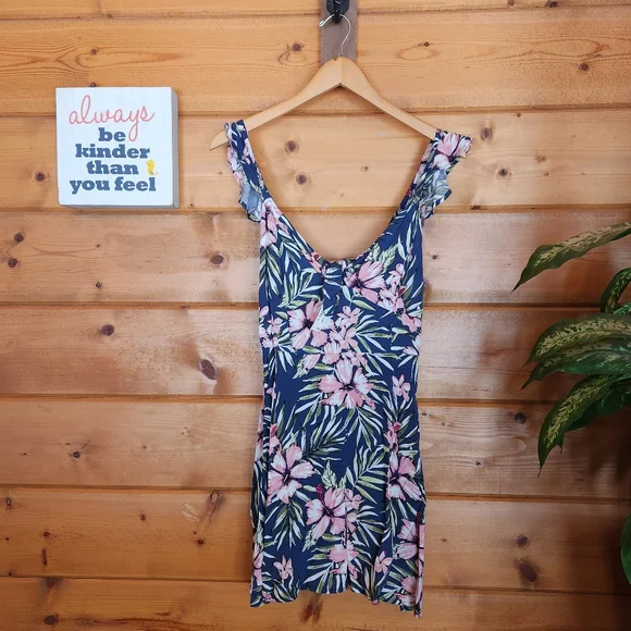Aeropostale | Dresses | Aeropostale Nwt Tropical Hawaiian Floral Ruffle  Dress Palm Hibiscus Shirred M | Poshmark